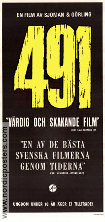 491 1964 movie poster Lars Lind Lena Nyman Leif Nymark Vilgot Sjöman Writer: Lars Görling