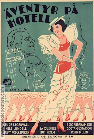 Äventyr på hotell 1934 movie poster Isa Quensel Sture Lagerwall Travel Eric Rohman art