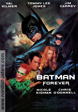 Batman Forever 1995 movie poster Val Kilmer Jim Carrey Tommy Lee Jones Nicole Kidman Tim Burton Find more: Batman Find more: DC Comics