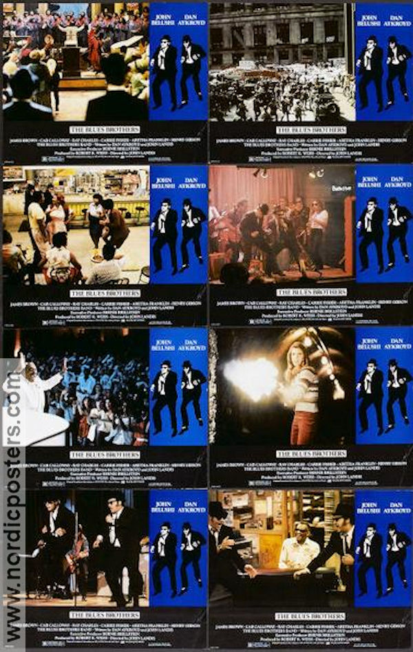 The Blues Brothers 1980 lobby card set John Belushi Dan Aykroyd Cab Calloway Aretha Franklin Carrie Fischer Ray Charles John Landis Cars and racing Glasses Rock and pop Musicals