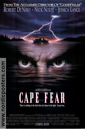 Cape Fear 1991 movie poster Robert De Niro Nick Nolte Jessica Lange Martin Scorsese