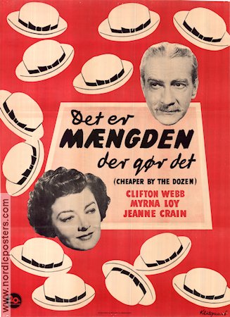 Cheaper by the Dozen 1950 movie poster Clifton Webb Myrna Loy