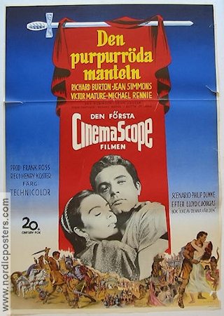The Robe 1953 movie poster Richard Burton Jean Simmons Find more: Cinemascope Sword and sandal