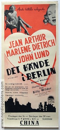 A Foreign Affair 1948 movie poster Jean Arthur Marlene Dietrich John Lund Billy Wilder