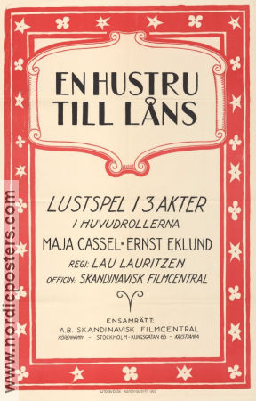 En hustru till låns 1920 movie poster Maja Cassel Ernst Eklund Lau Lauritzen