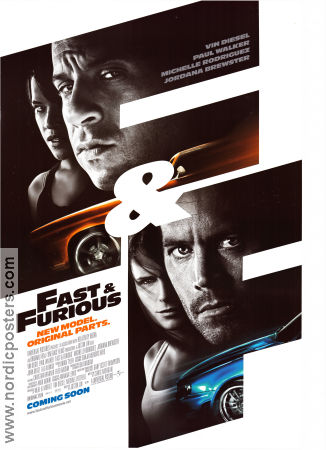 Fast and Furious 4 2009 movie poster Paul Walker Vin Diesel Michelle Rodriguez Jordana Brewster Cars and racing