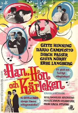 Han hun Dirch og Dario 1962 movie poster Gitte Henning Dirch Passer Dario Campeotto Ghita Nörby Denmark