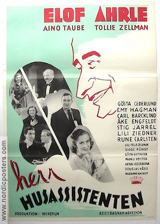 Herr husassistenten 1938 movie poster Elof Ahrle Aino Taube Tollie Zellman Lili Ziedner Stig Järrel Ragnar Arvedson