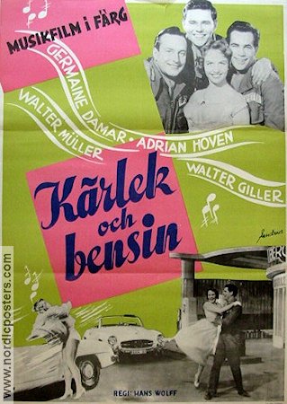 Drei von der Tankstelle 1956 movie poster Germaine Damar Cars and racing
