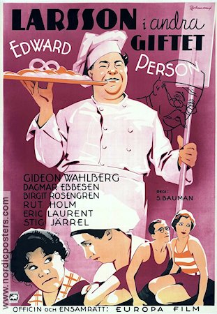 Larsson i andra giftet 1935 movie poster Edvard Persson Gideon Wahlberg Dagmar Ebbesen Stig Järrel Food and drink