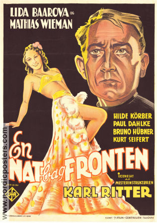 En nat bag fronten 1937 movie poster Mathias Wieman Lida Baarova Bruno Hübner Karl Ritter