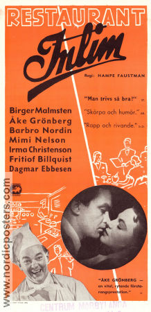 Restaurant Intim 1950 poster Åke Grönberg Birger Malmsten Barbro Nordin Hampe Faustman Mat och dryck