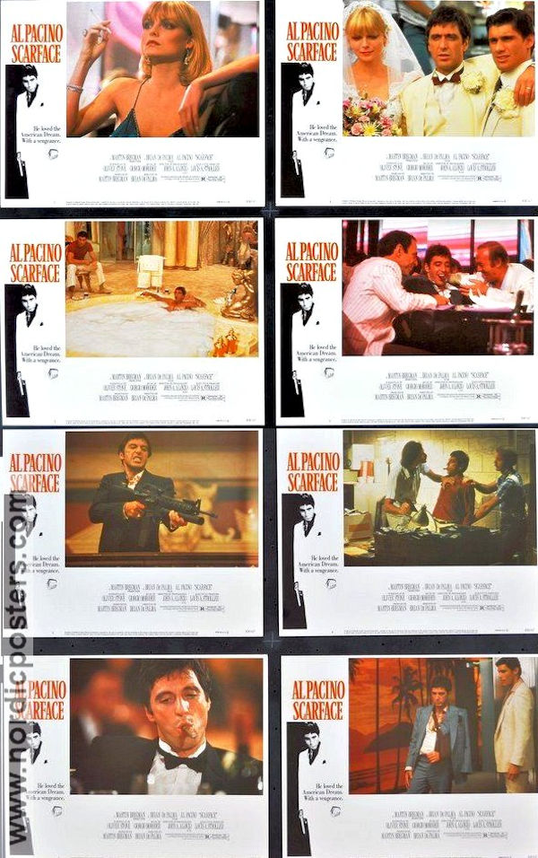 Scarface 1983 lobby card set Al Pacino Michelle Pfeiffer Steven Bauer Brian De Palma Mafia