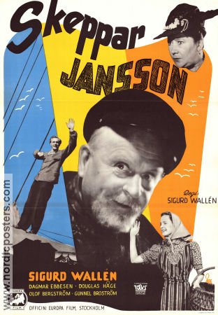 Skipper Jansson 1945 movie poster Douglas Håge Artur Rolén Dagmar Ebbesen Sigurd Wallén Skärgård