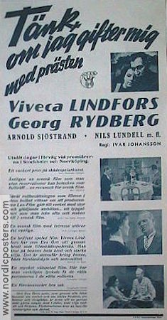 Tänk om jag gifter mig med prästen 1941 movie poster Viveca Lindfors Georg Rydeberg
