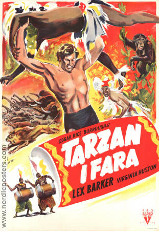 Tarzan´s Peril 1951 movie poster Lex Barker Find more: Tarzan Writer: Edgar Rice Burroughs Poster artwork: Walter Bjorne