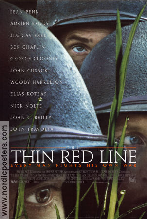 The Thin Red Line 1998 movie poster Jim Caviezel Sean Penn George Clooney Nick Nolte Terrence Malick War
