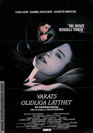 The Unbearable Lightness of Being 1988 movie poster Lena Olin Daniel Day-Lewis Juliette Binoche Philip Kaufman Writer: Milan Kundera